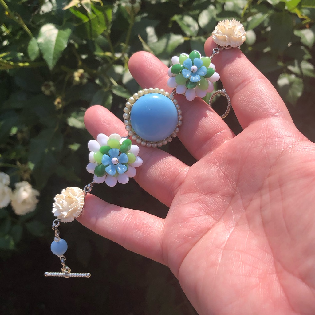 Cornflower Hand Crafted Bracelet From Vintage Earrings
